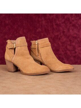 Sam Edelman Women Maurine Tan Suede Western Cutout Ankle Suede Boots sz 10